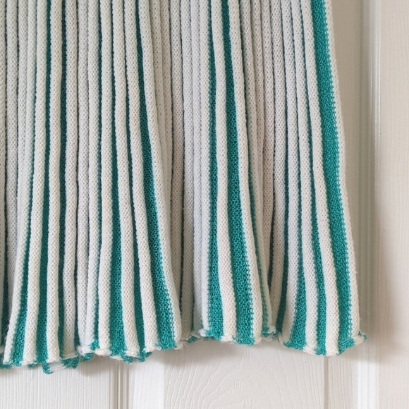 80's Vintage Unique Pleated Knit High Waisted A-Line Mini Skirt White Teal XL - Picture 6 of 8